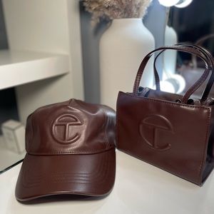 Telfar Chocolate Embossed Hat and Small Bag